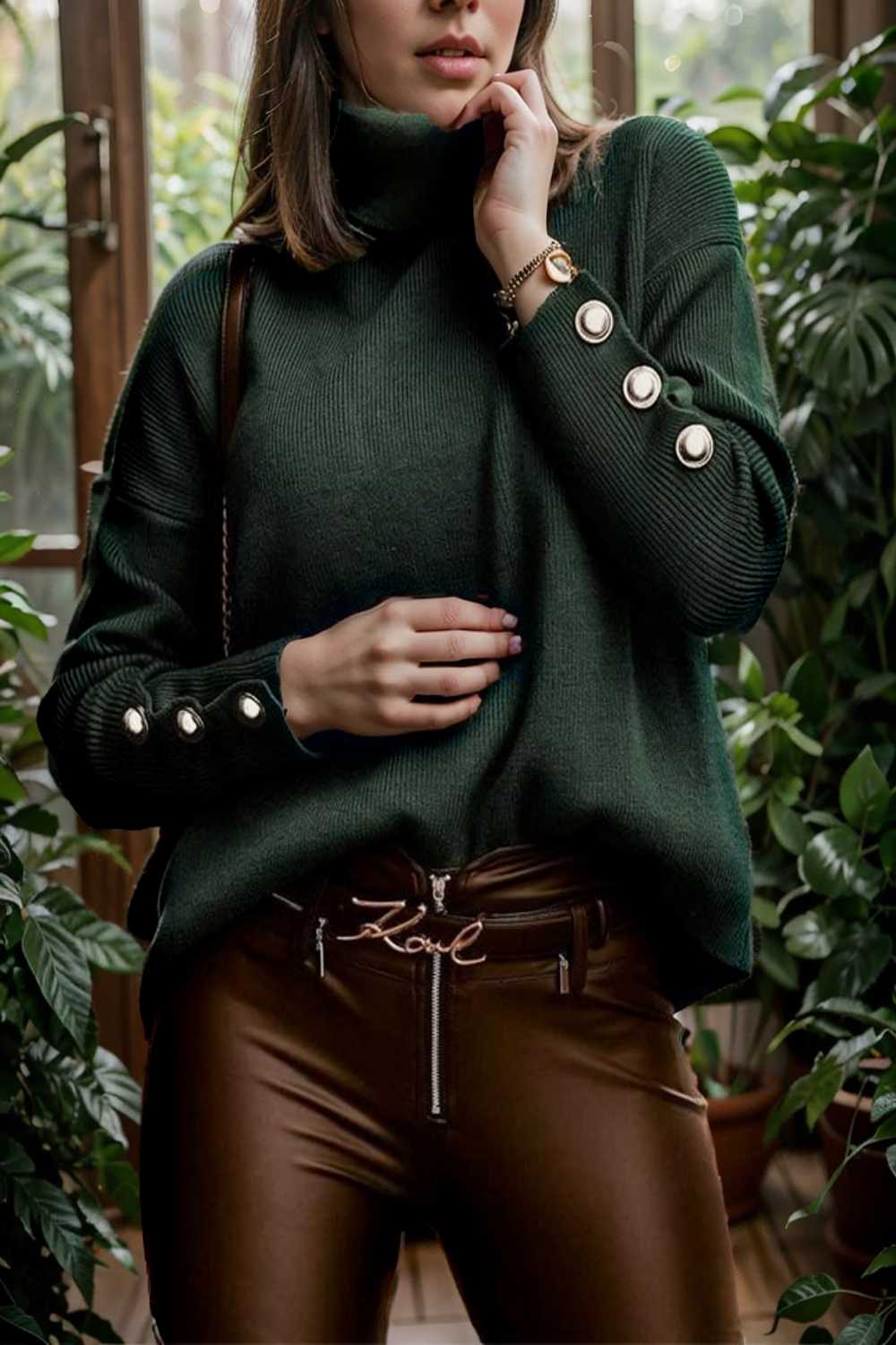 women s sweaters solid high collar button long sleeve sweater 107777