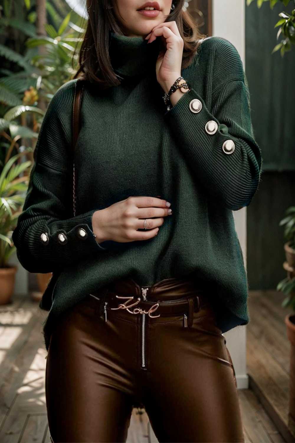 women s sweaters solid high collar button long sleeve sweater 107774