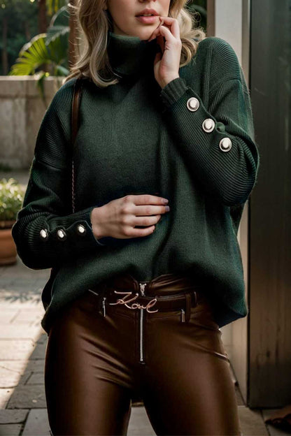 women s sweaters solid high collar button long sleeve sweater 107773