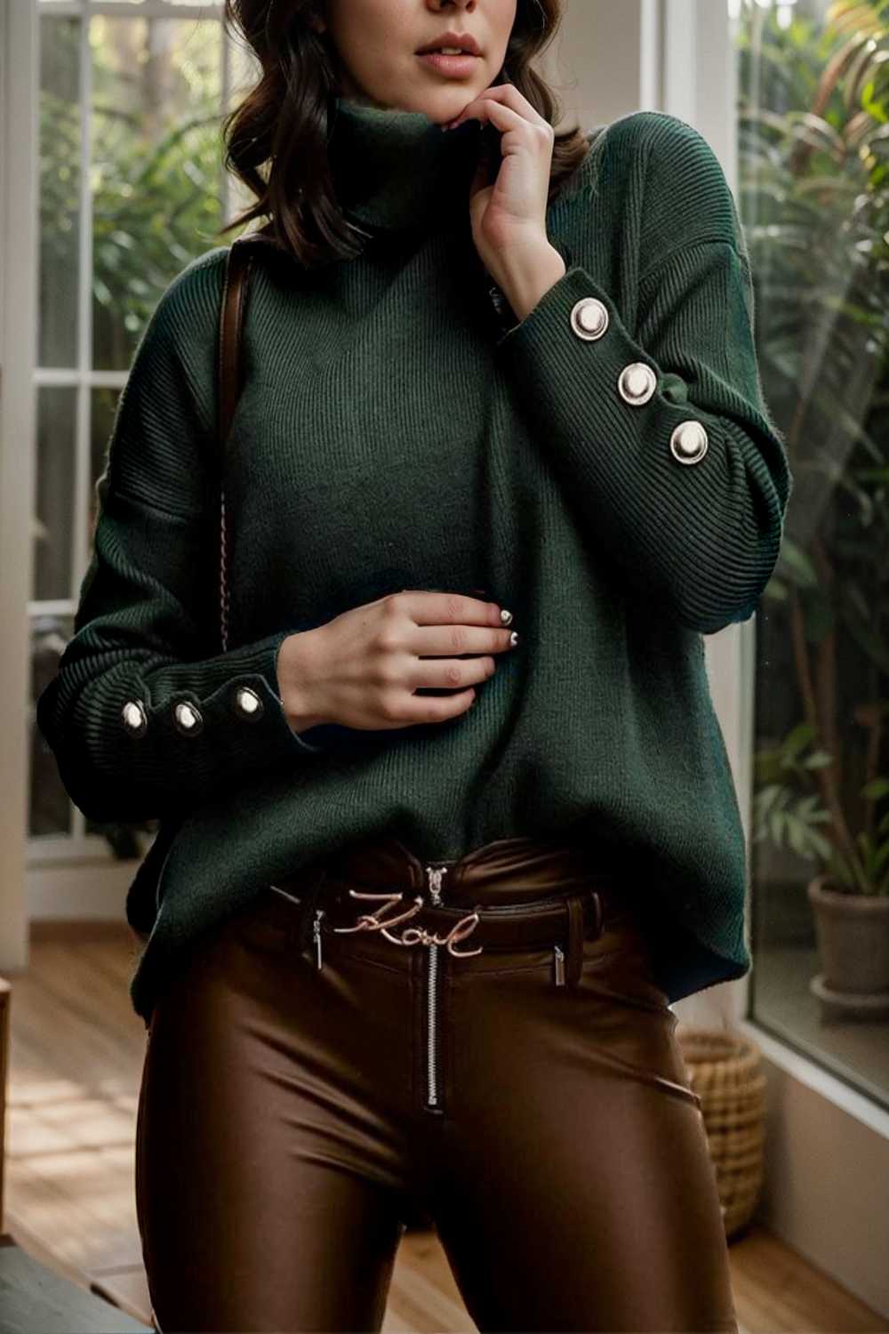 women s sweaters solid high collar button long sleeve sweater 107772
