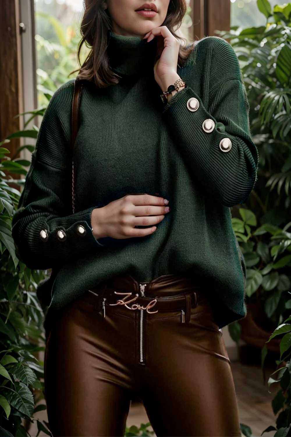 women s sweaters solid high collar button long sleeve sweater 107771