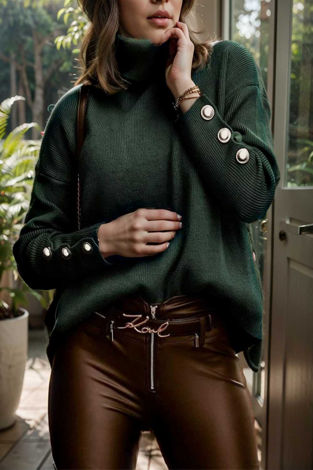 women s sweaters solid high collar button long sleeve sweater 107770