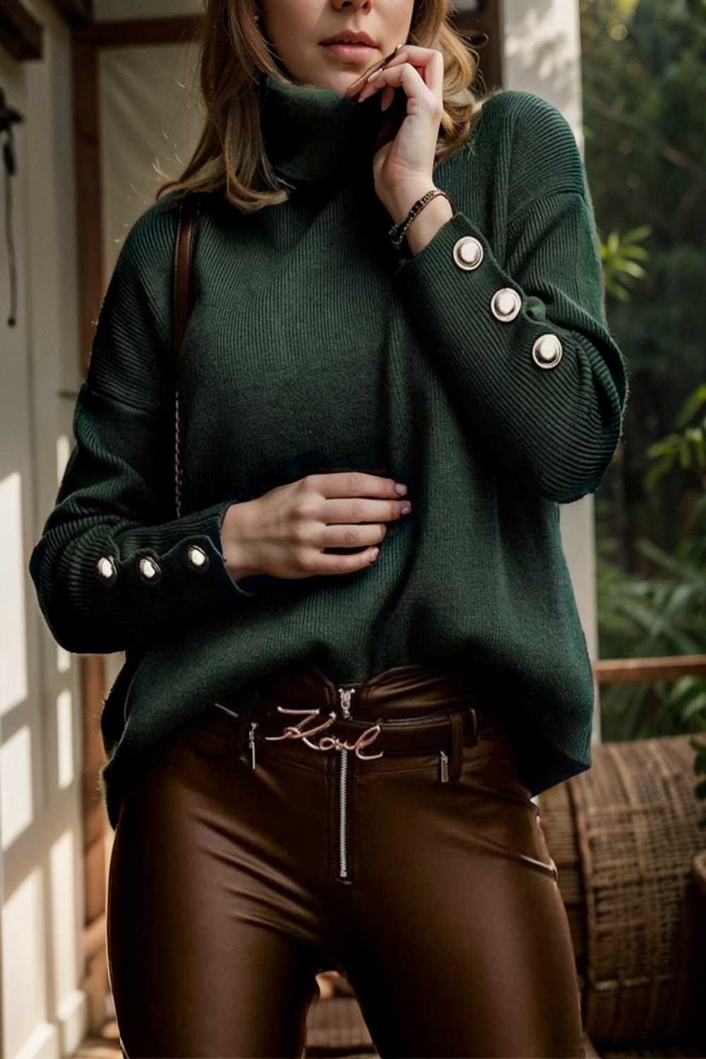 women s sweaters solid high collar button long sleeve sweater 107769