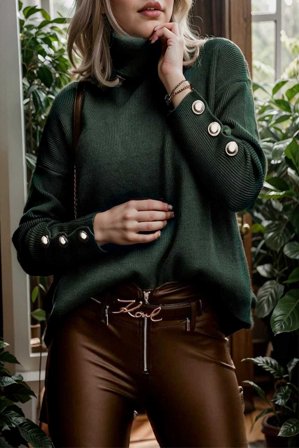 women s sweaters solid high collar button long sleeve sweater 107768
