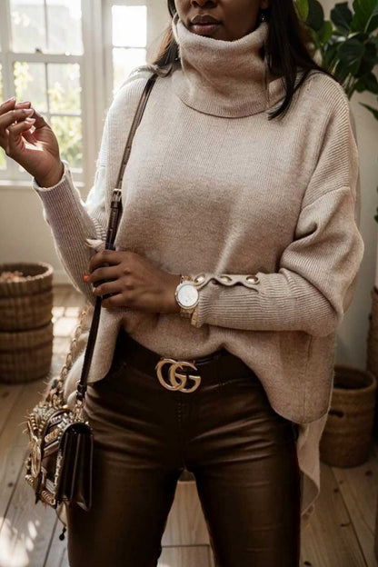 women s sweaters solid high collar button long sleeve sweater 107762