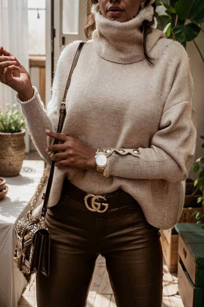 women s sweaters solid high collar button long sleeve sweater 109248