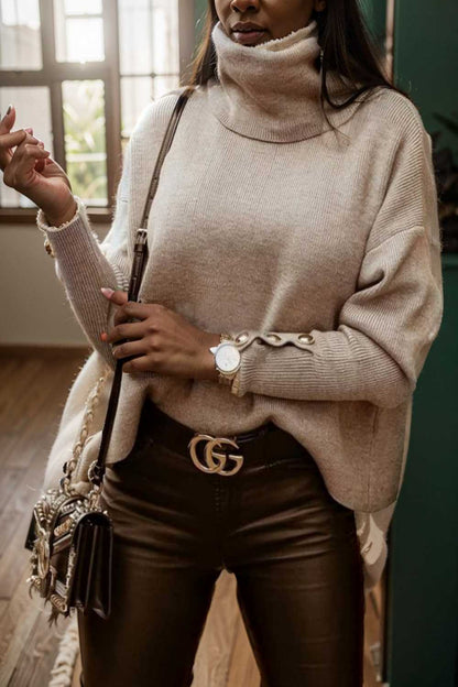 women s sweaters solid high collar button long sleeve sweater 107756