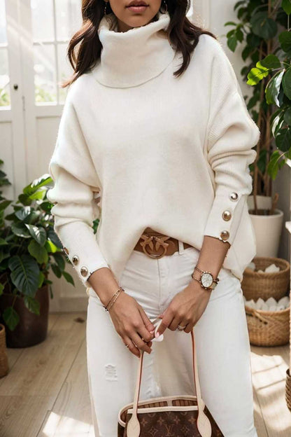 women s sweaters solid high collar button long sleeve sweater 107752
