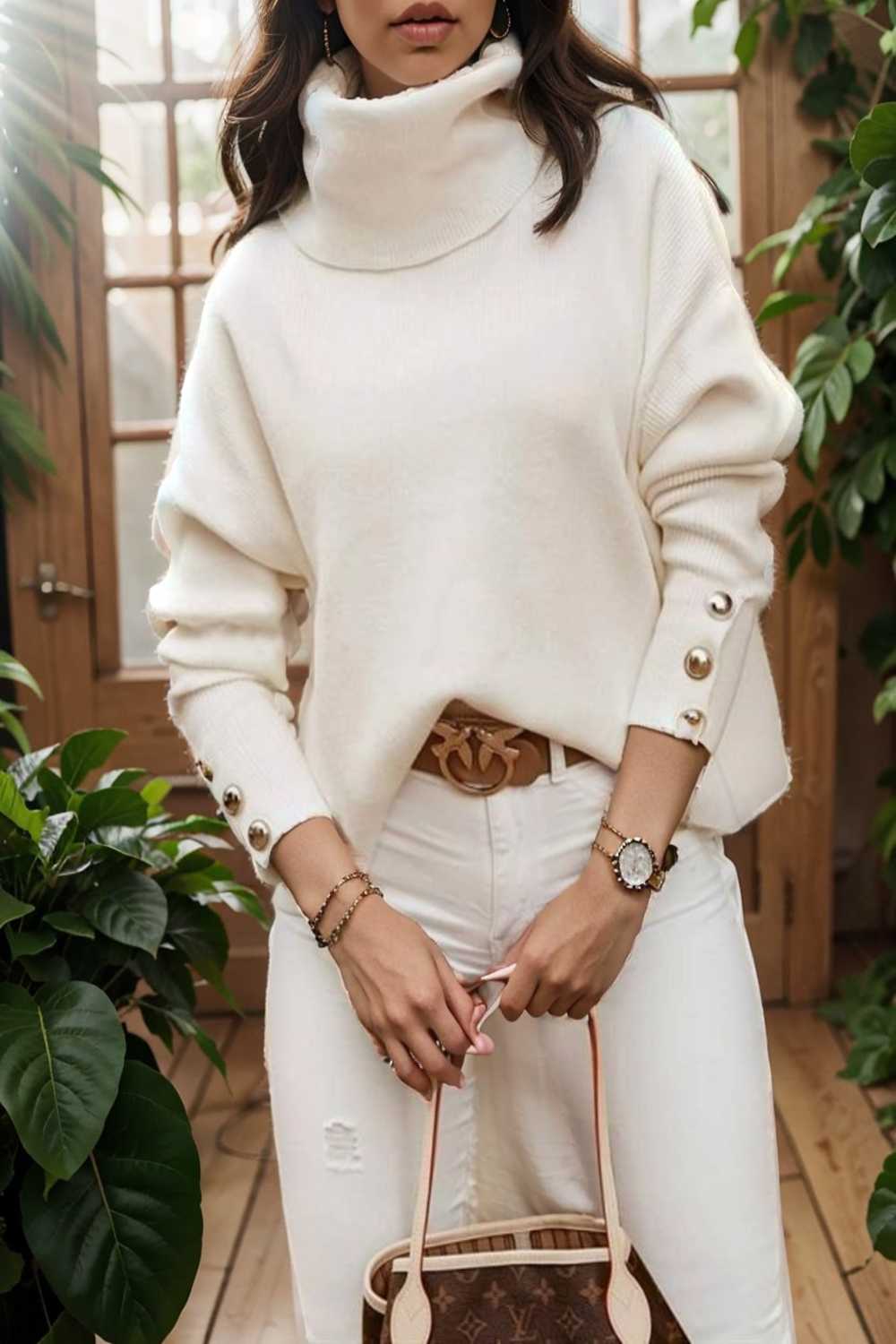 women s sweaters solid high collar button long sleeve sweater 107747