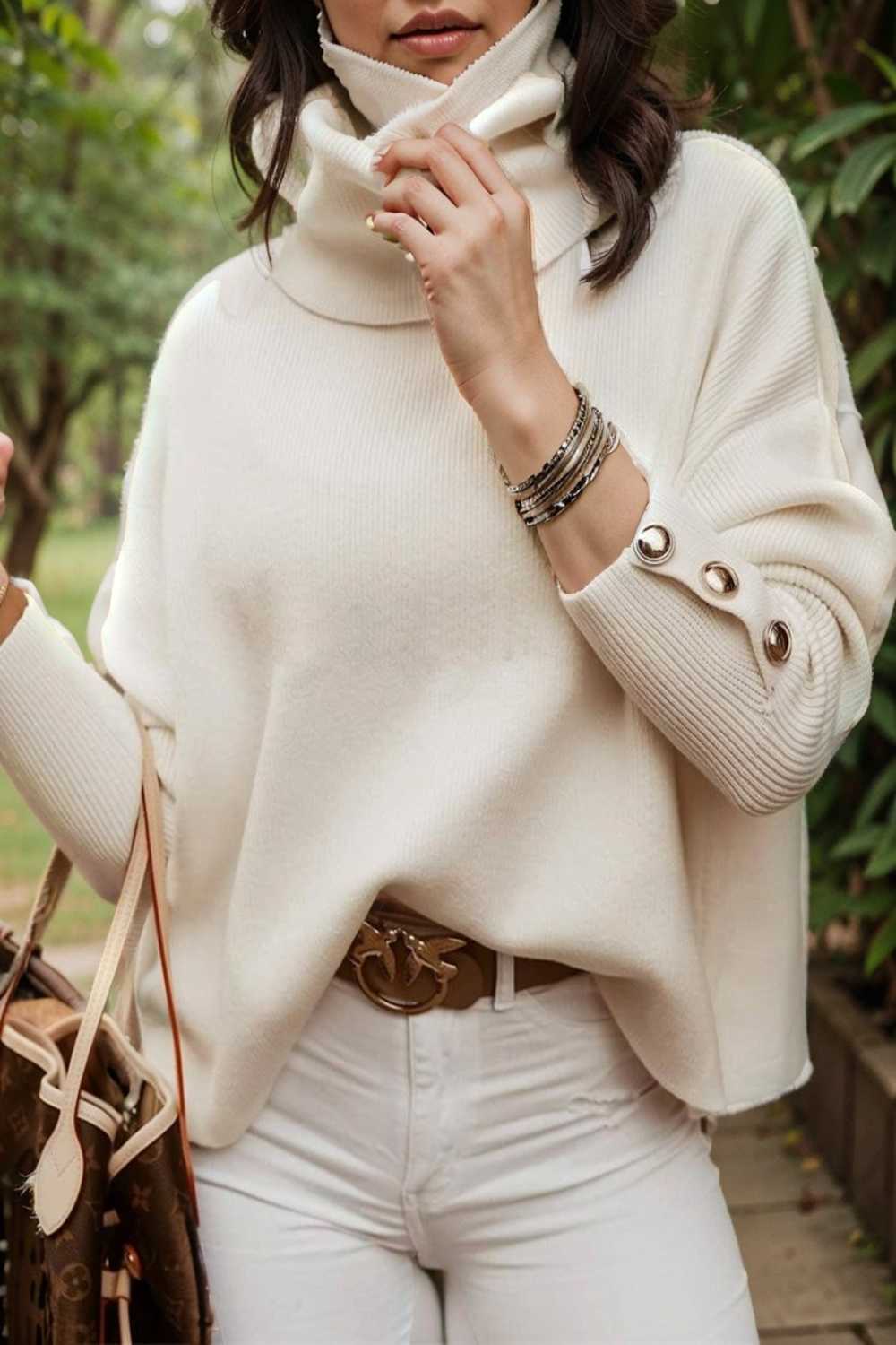 women s sweaters solid high collar button long sleeve sweater 107730