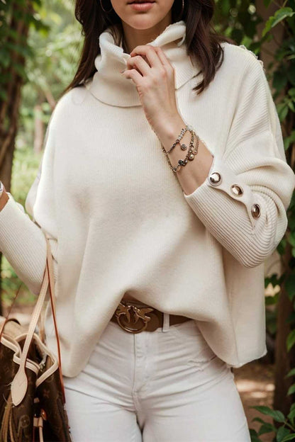 women s sweaters solid high collar button long sleeve sweater 107265