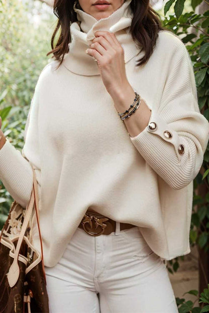 women s sweaters solid high collar button long sleeve sweater 109240