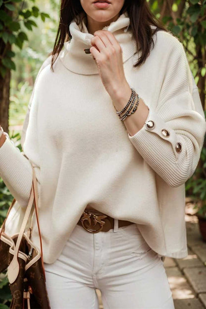 women s sweaters solid high collar button long sleeve sweater 109239