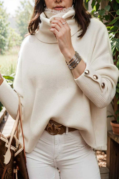 women s sweaters solid high collar button long sleeve sweater 109238