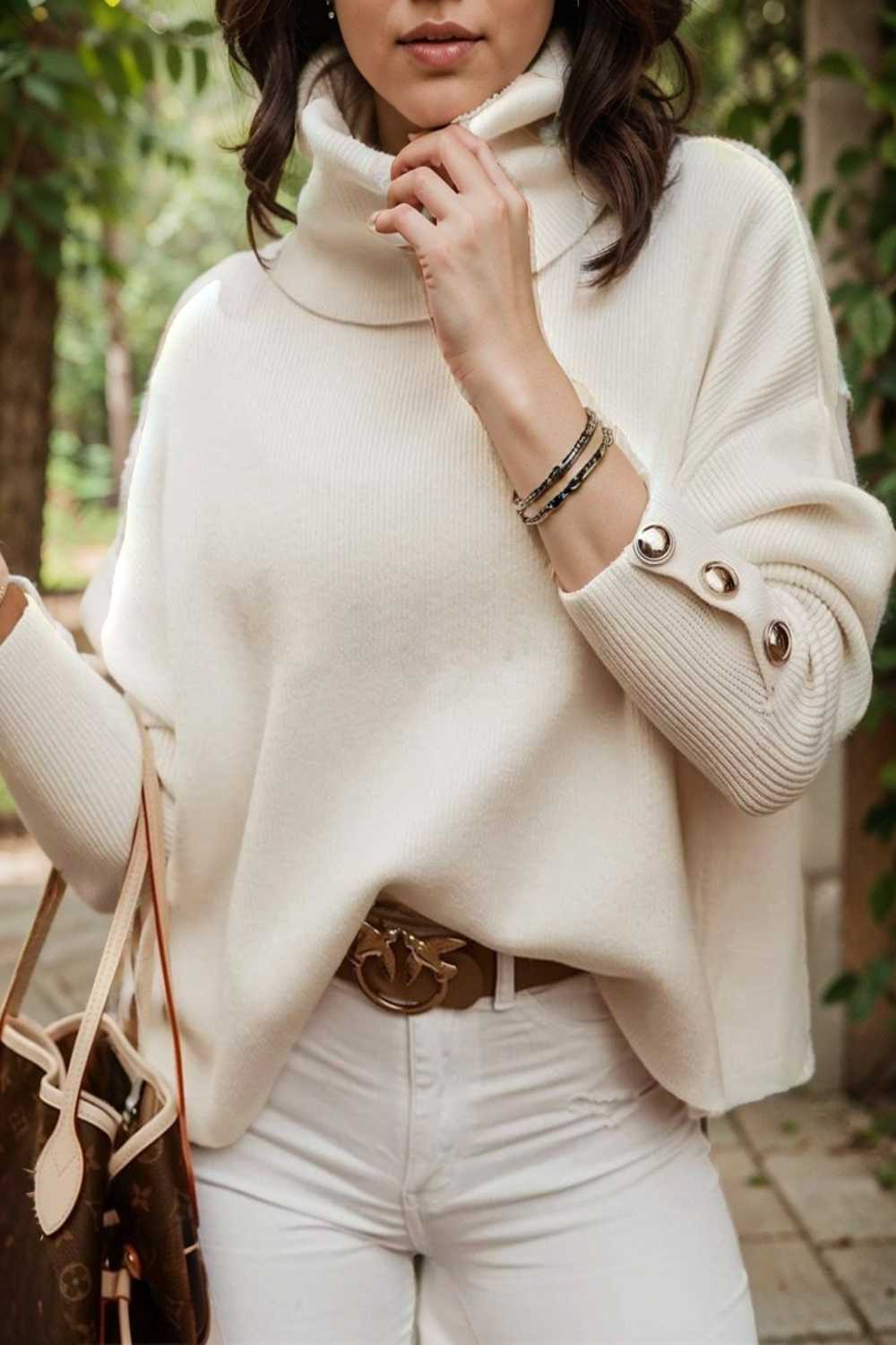women s sweaters solid high collar button long sleeve sweater 107727