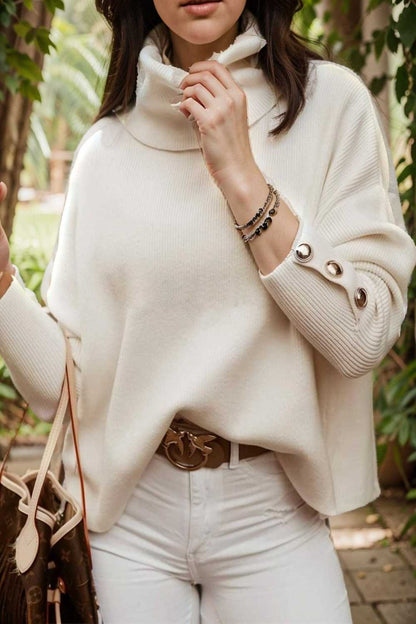 women s sweaters solid high collar button long sleeve sweater 107726