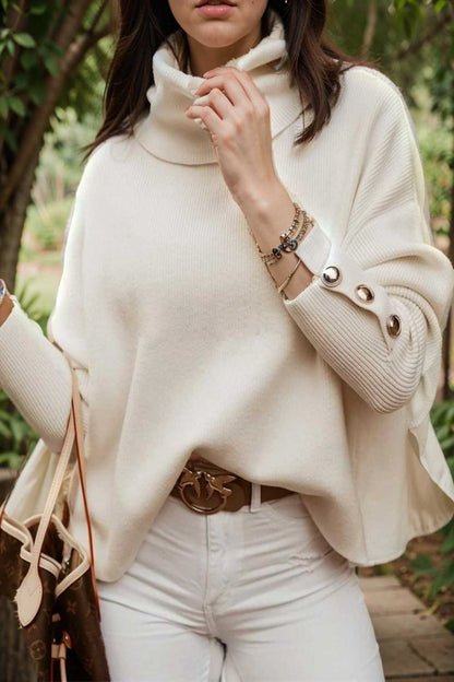 women s sweaters solid high collar button long sleeve sweater 109236