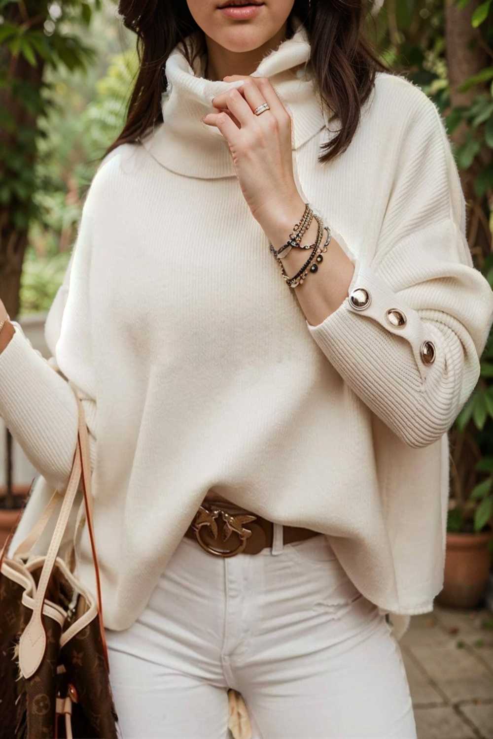 women s sweaters solid high collar button long sleeve sweater 107725