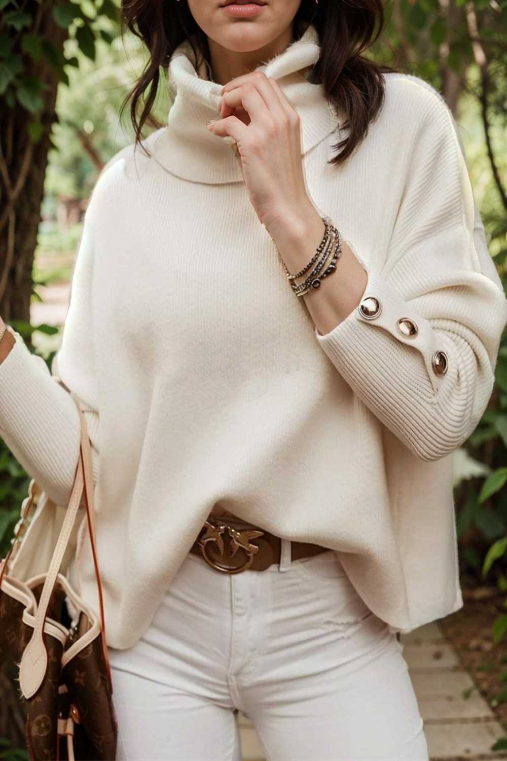 women s sweaters solid high collar button long sleeve sweater 109234