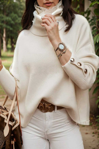 women s sweaters solid high collar button long sleeve sweater 107722