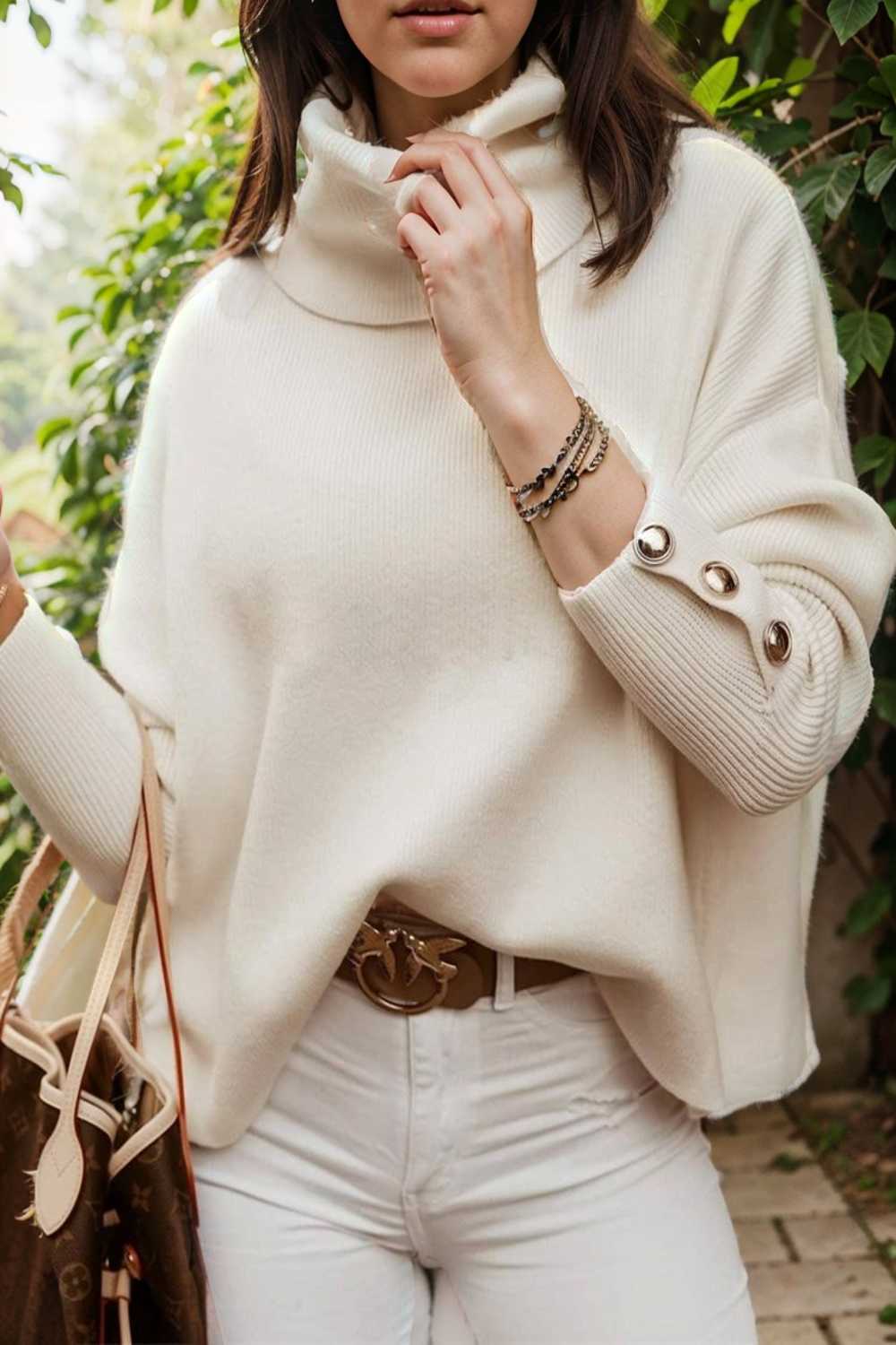 women s sweaters solid high collar button long sleeve sweater 107721