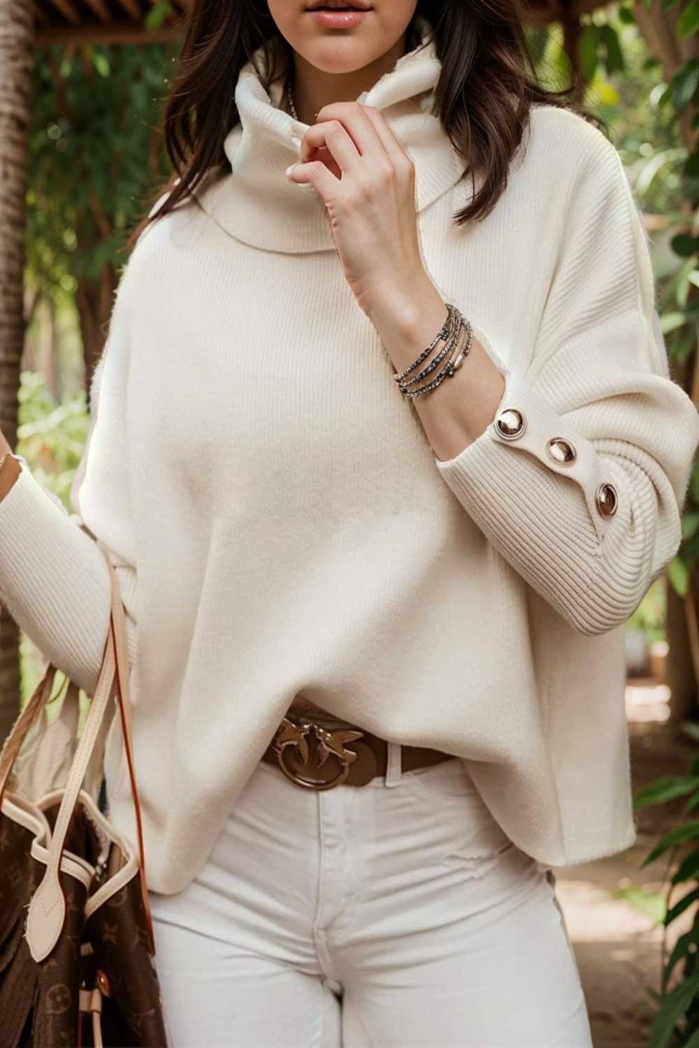 women s sweaters solid high collar button long sleeve sweater 107720