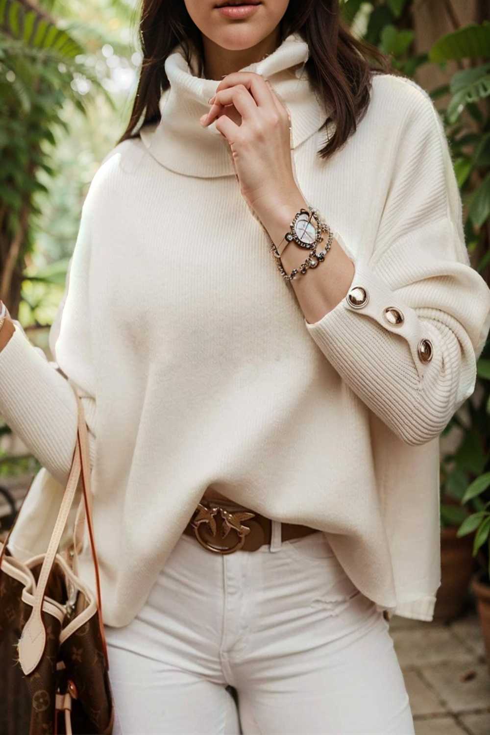 women s sweaters solid high collar button long sleeve sweater 107717
