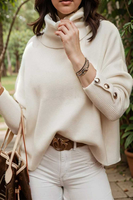 women s sweaters solid high collar button long sleeve sweater 107713