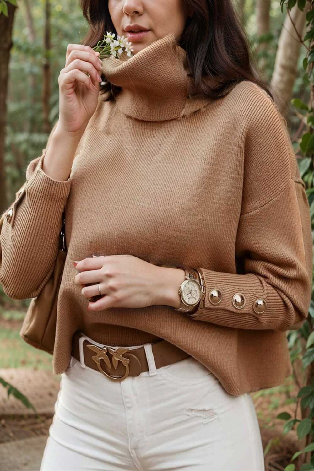 women s sweaters solid high collar button long sleeve sweater 107263