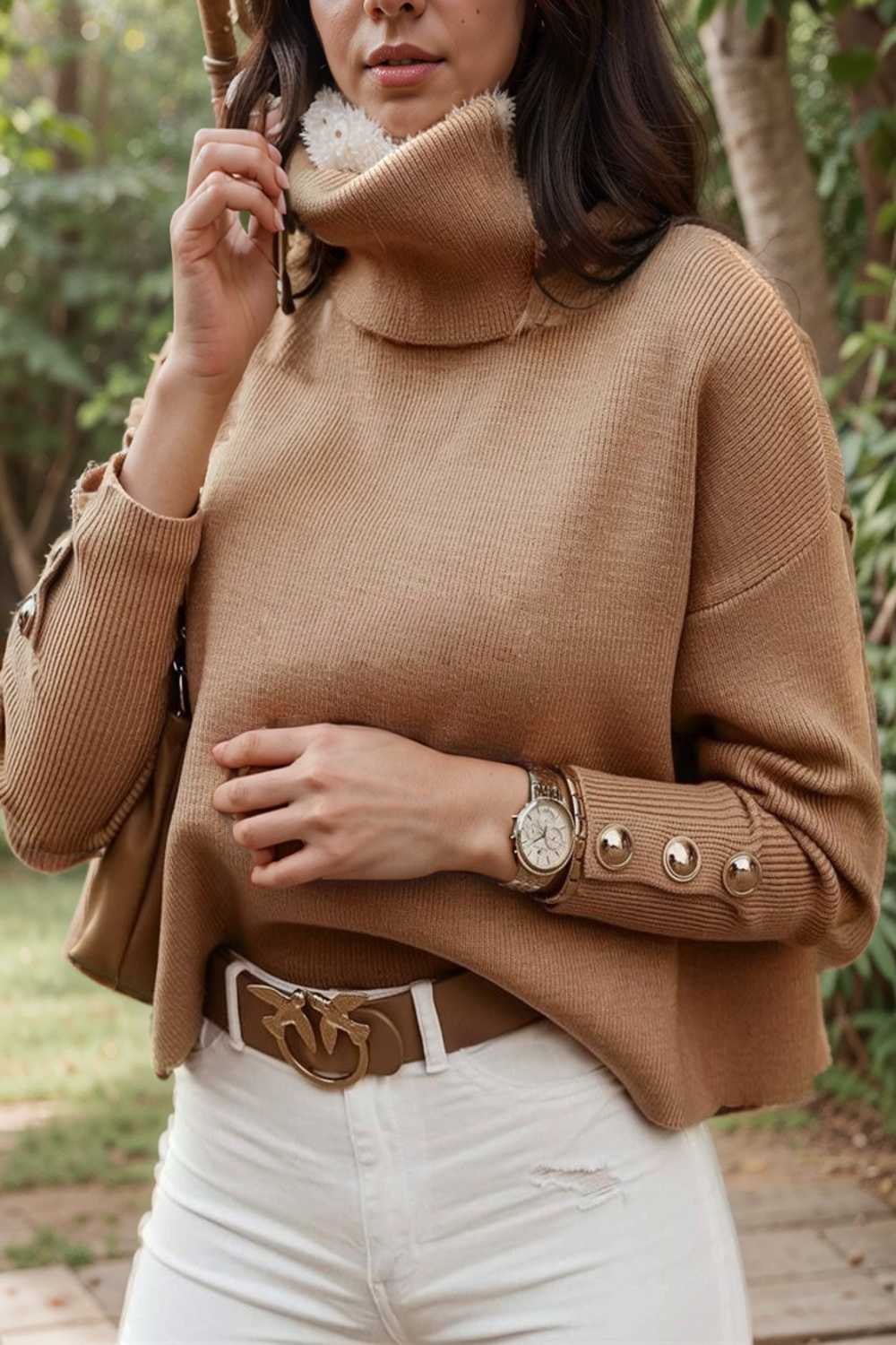 women s sweaters solid high collar button long sleeve sweater 109232