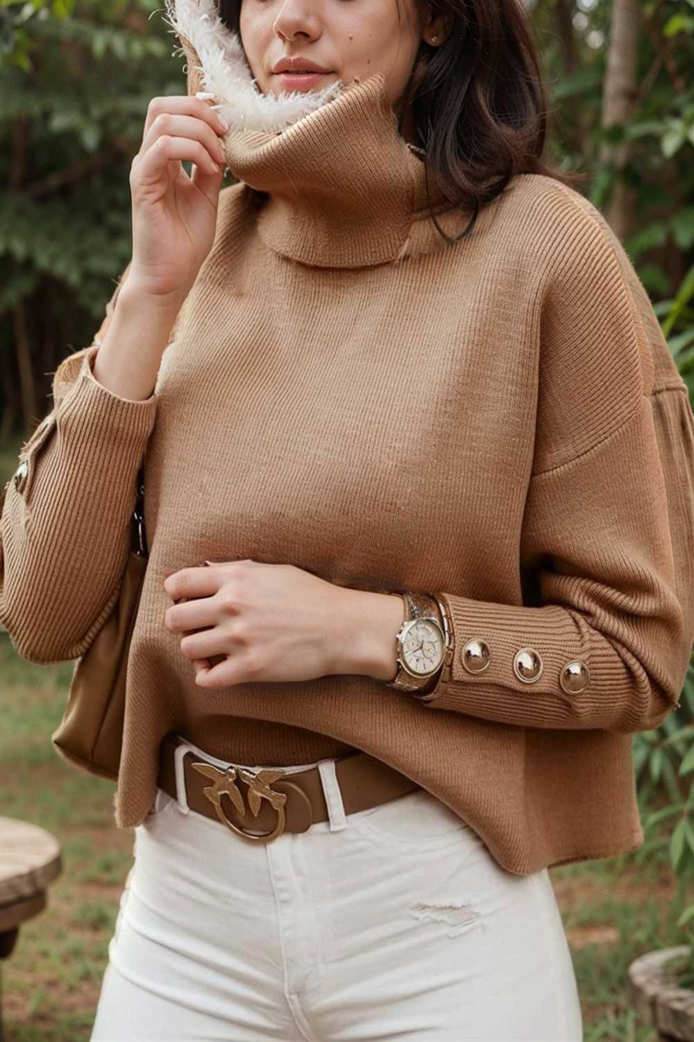women s sweaters solid high collar button long sleeve sweater 109228