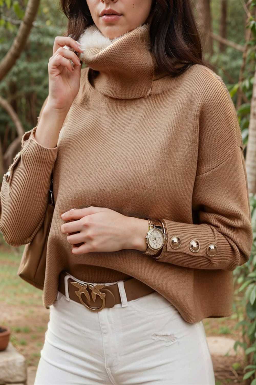 women s sweaters solid high collar button long sleeve sweater 109227