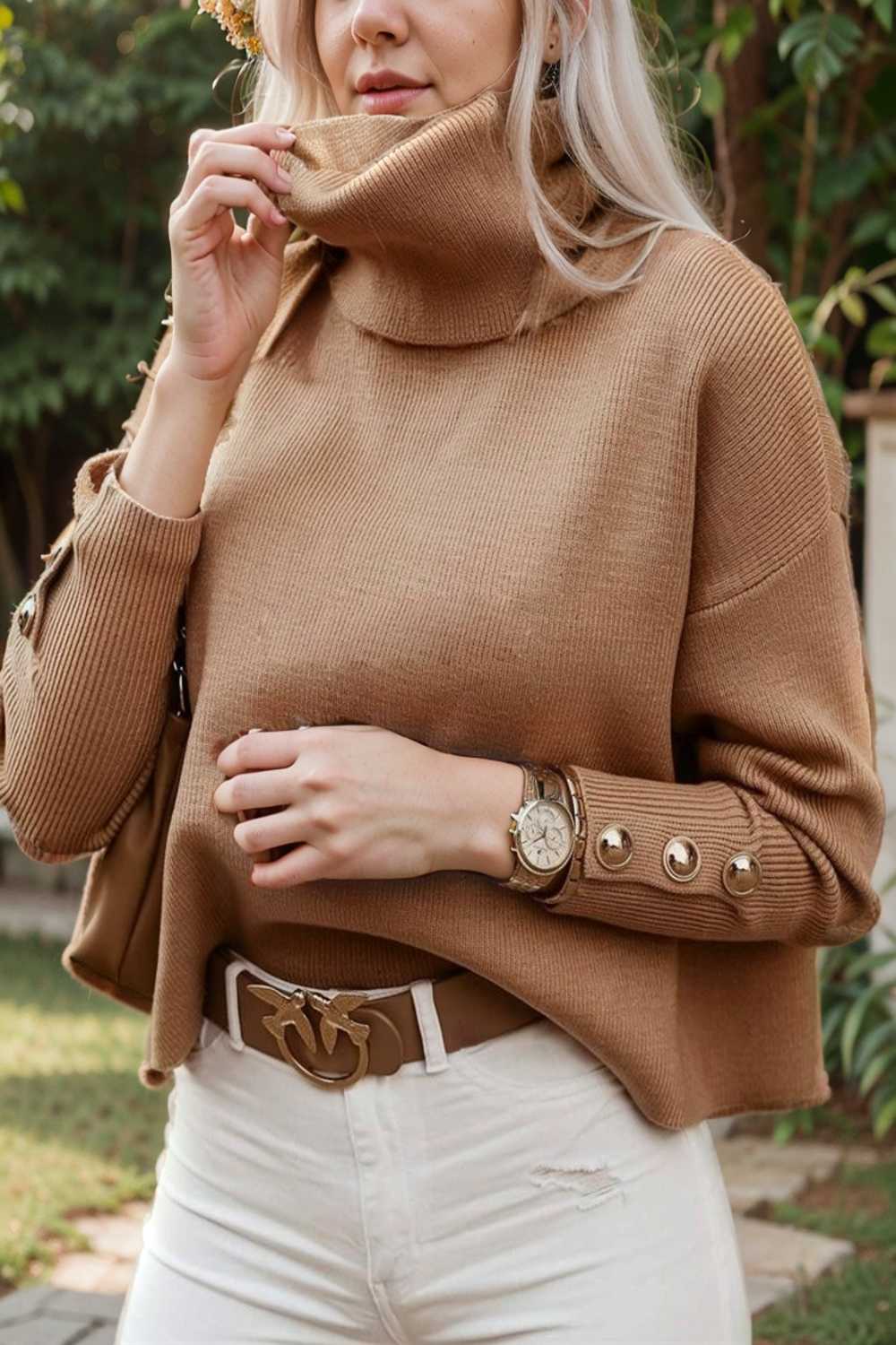 women s sweaters solid high collar button long sleeve sweater 123056