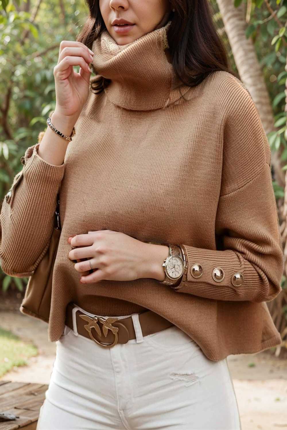 women s sweaters solid high collar button long sleeve sweater 123054