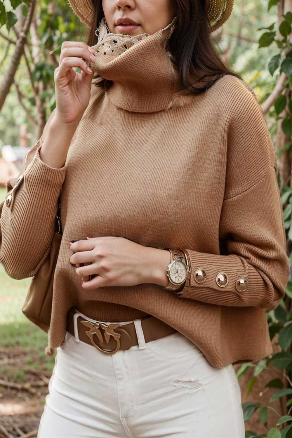 women s sweaters solid high collar button long sleeve sweater 123053