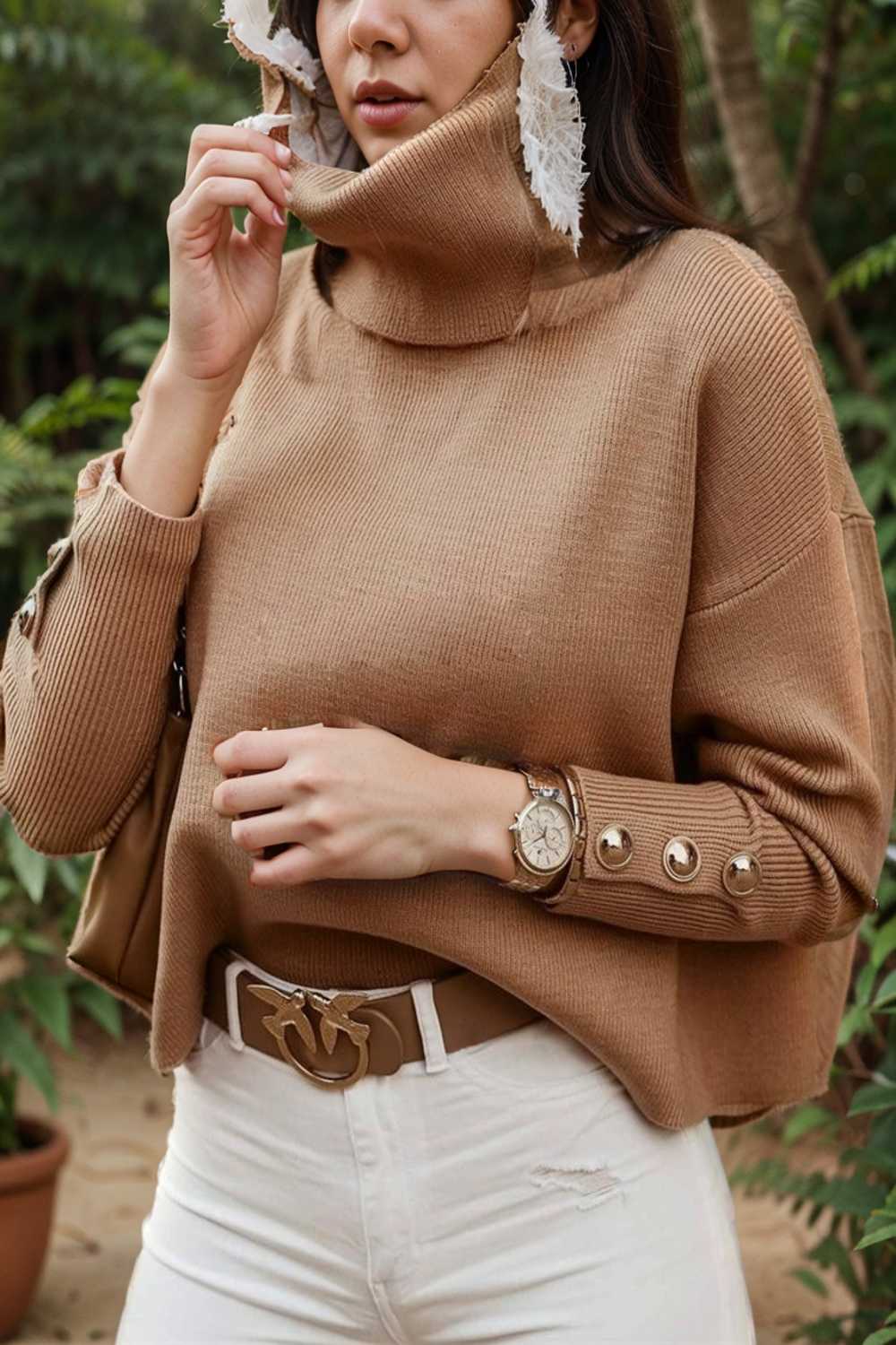 women s sweaters solid high collar button long sleeve sweater 123048