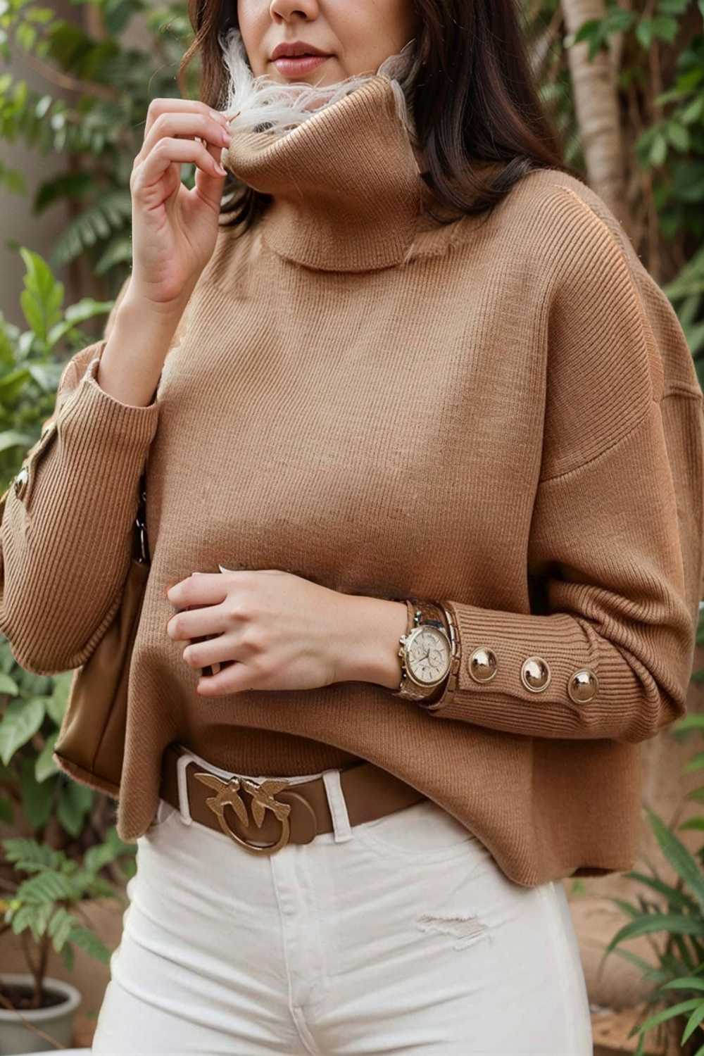 women s sweaters solid high collar button long sleeve sweater 123045