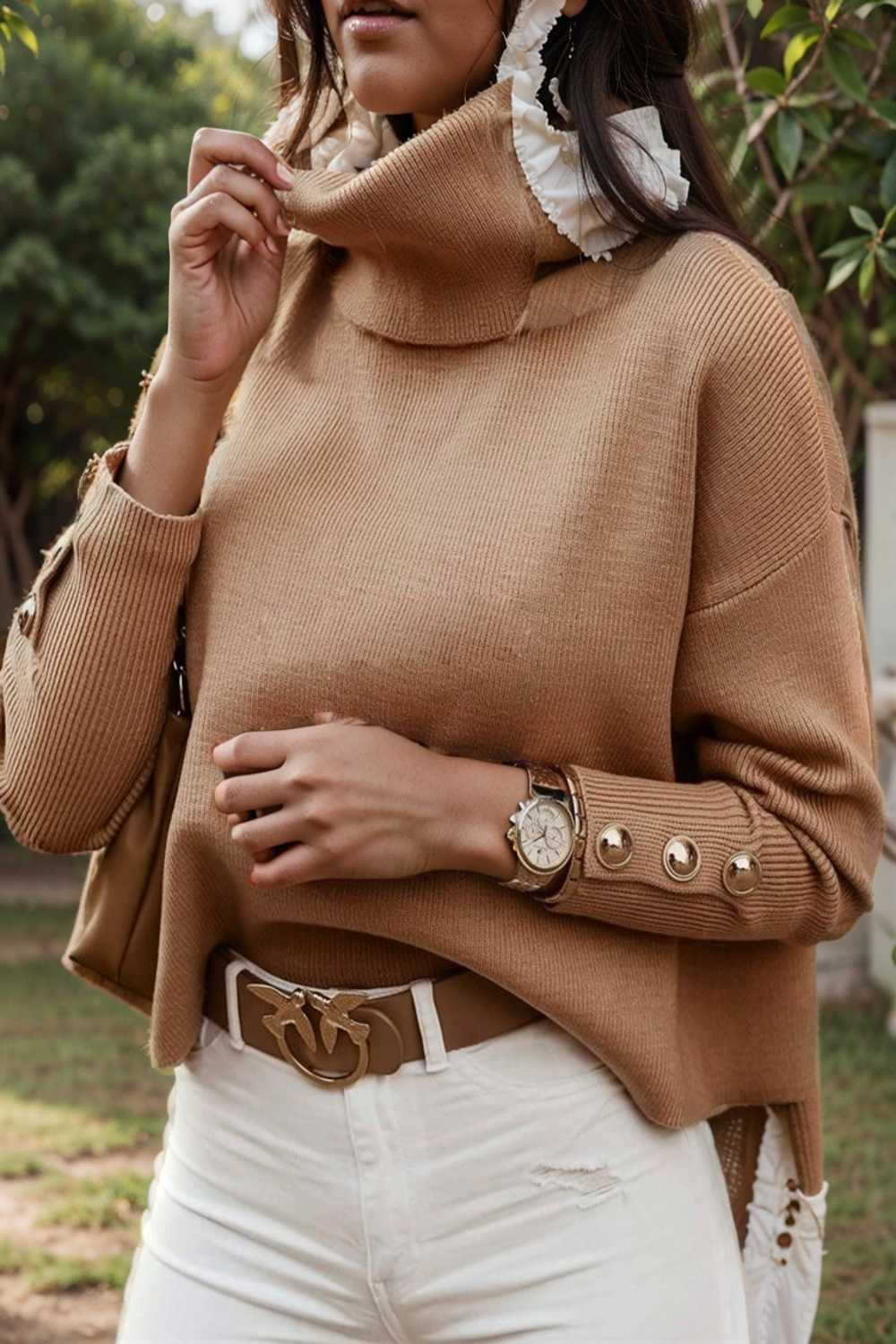 women s sweaters solid high collar button long sleeve sweater 123044