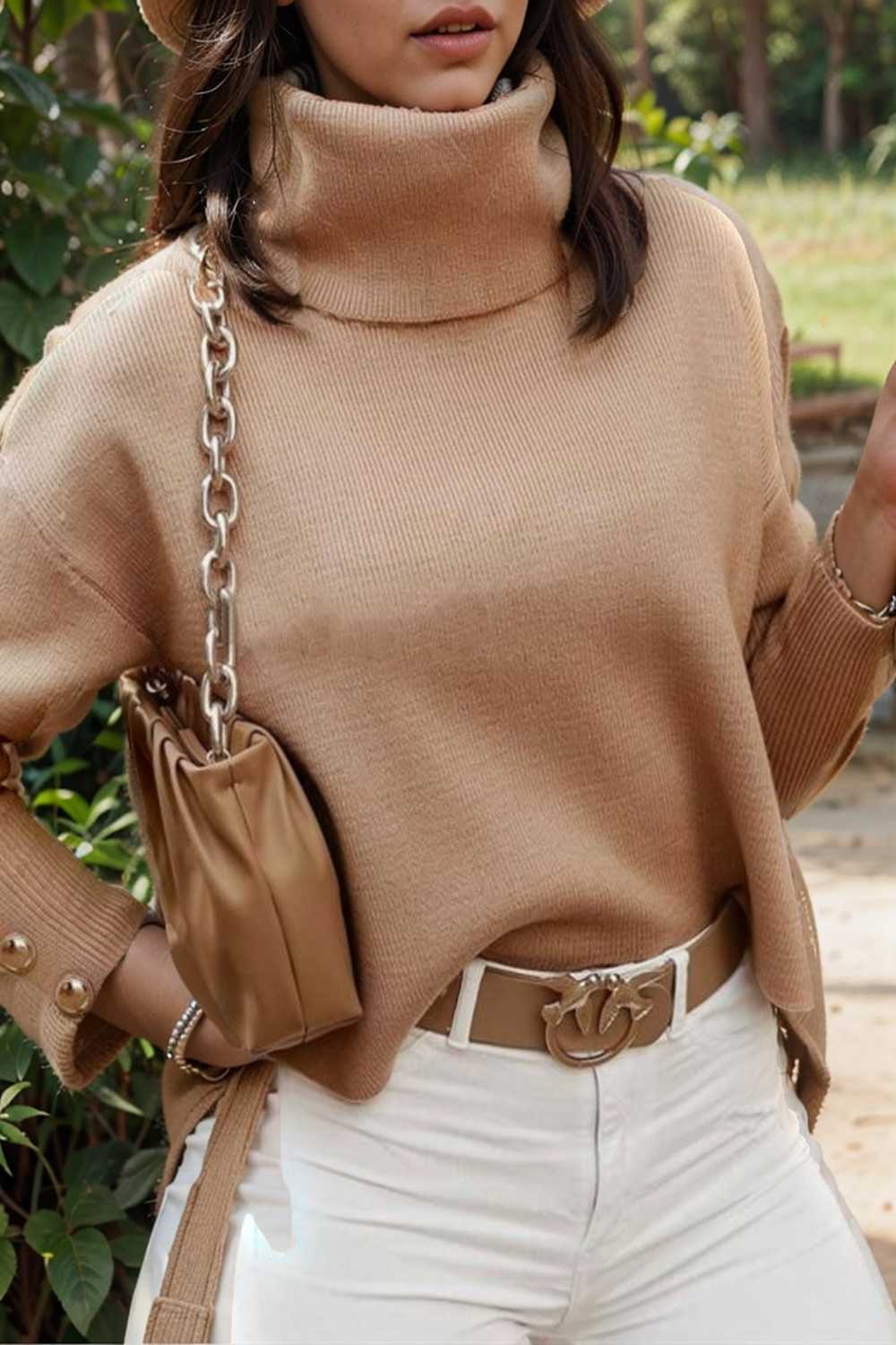 women s sweaters solid high collar button long sleeve sweater 107262