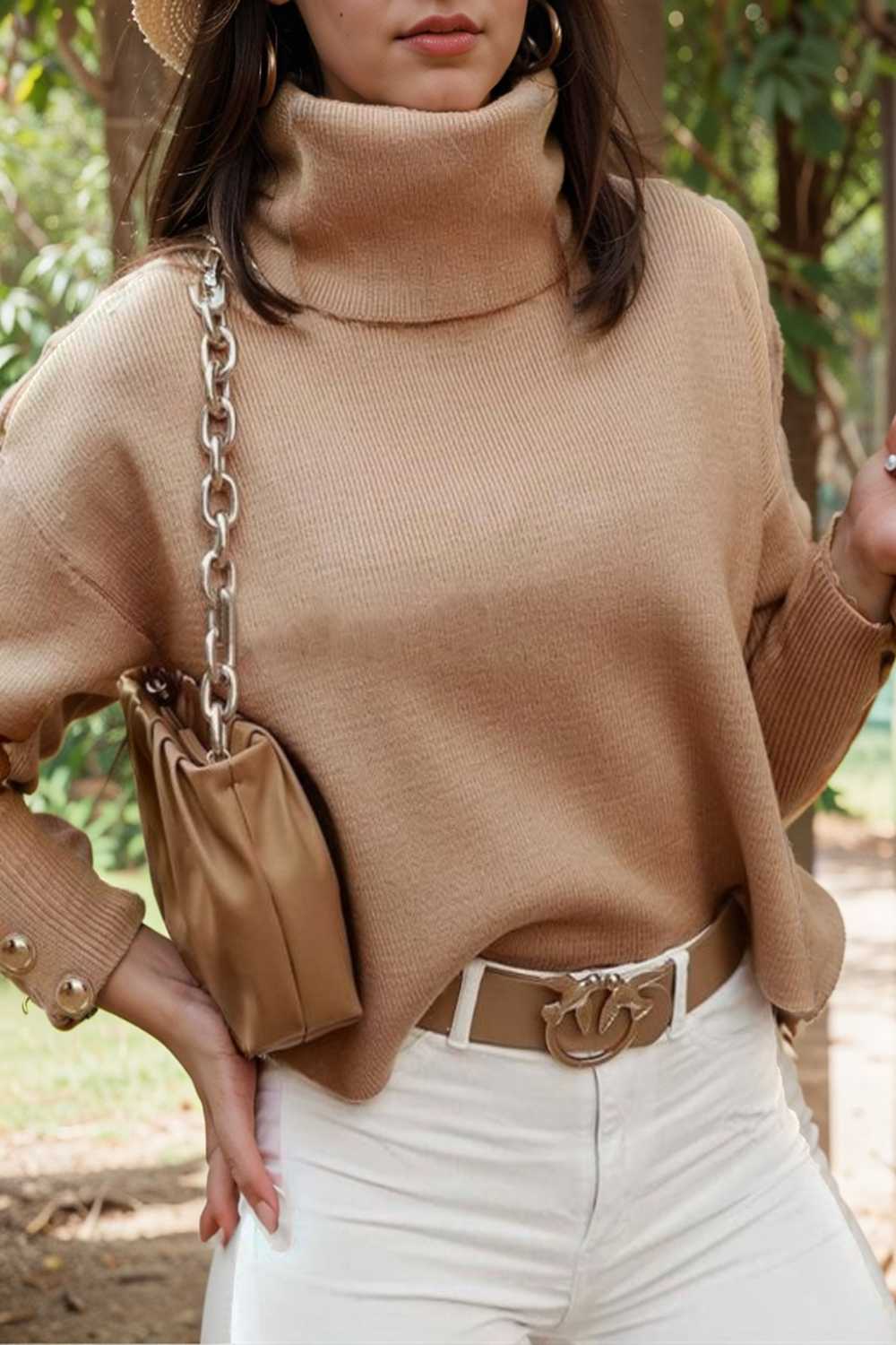 women s sweaters solid high collar button long sleeve sweater 109226