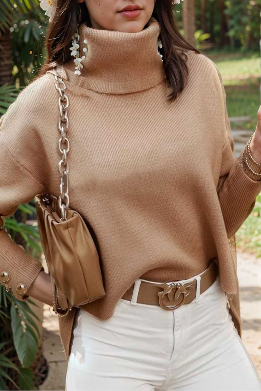 women s sweaters solid high collar button long sleeve sweater 109225