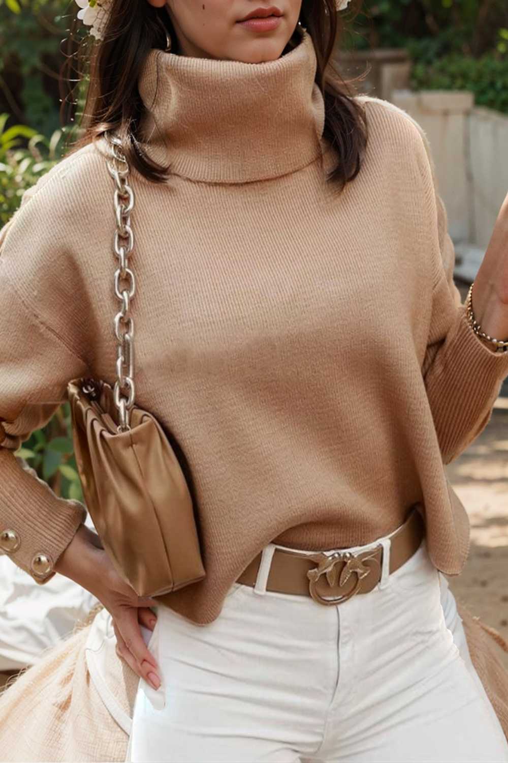 women s sweaters solid high collar button long sleeve sweater 109224