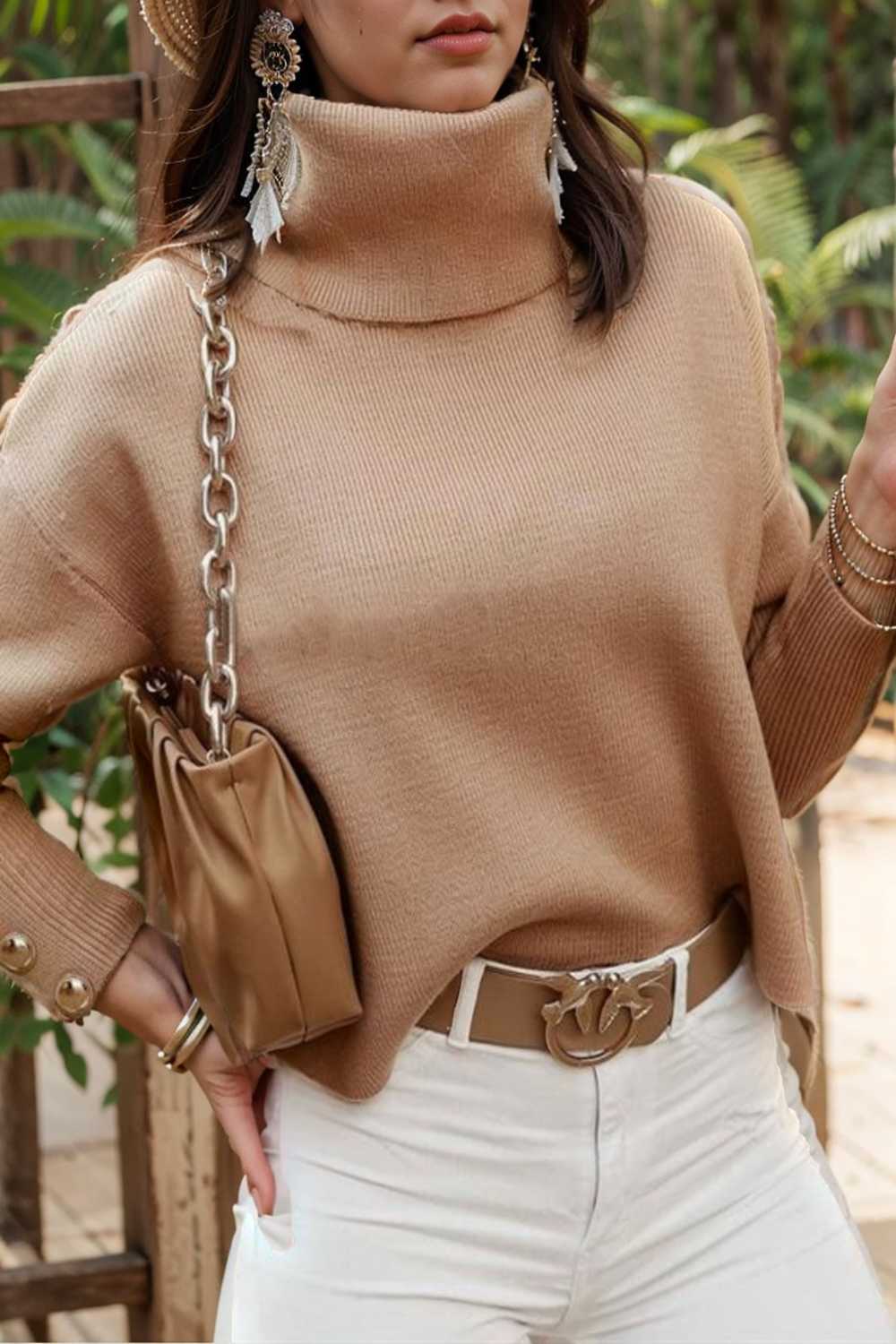 women s sweaters solid high collar button long sleeve sweater 109223