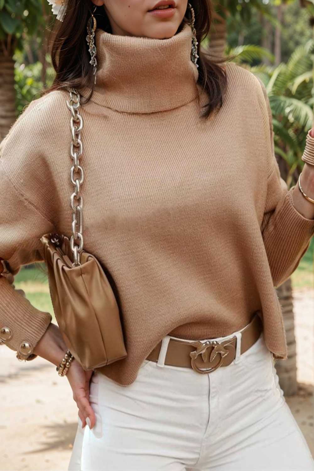 women s sweaters solid high collar button long sleeve sweater 109222