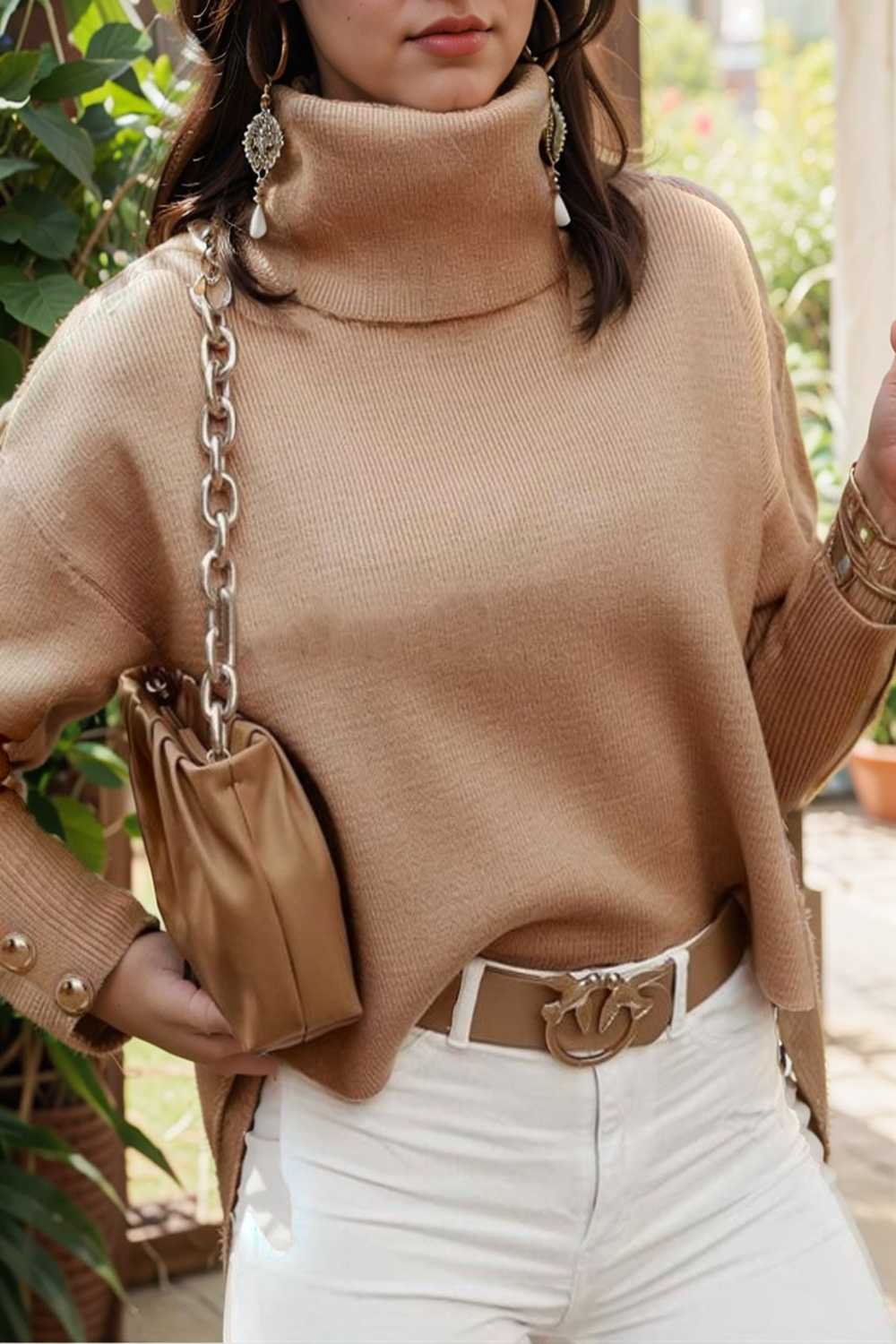women s sweaters solid high collar button long sleeve sweater 109221