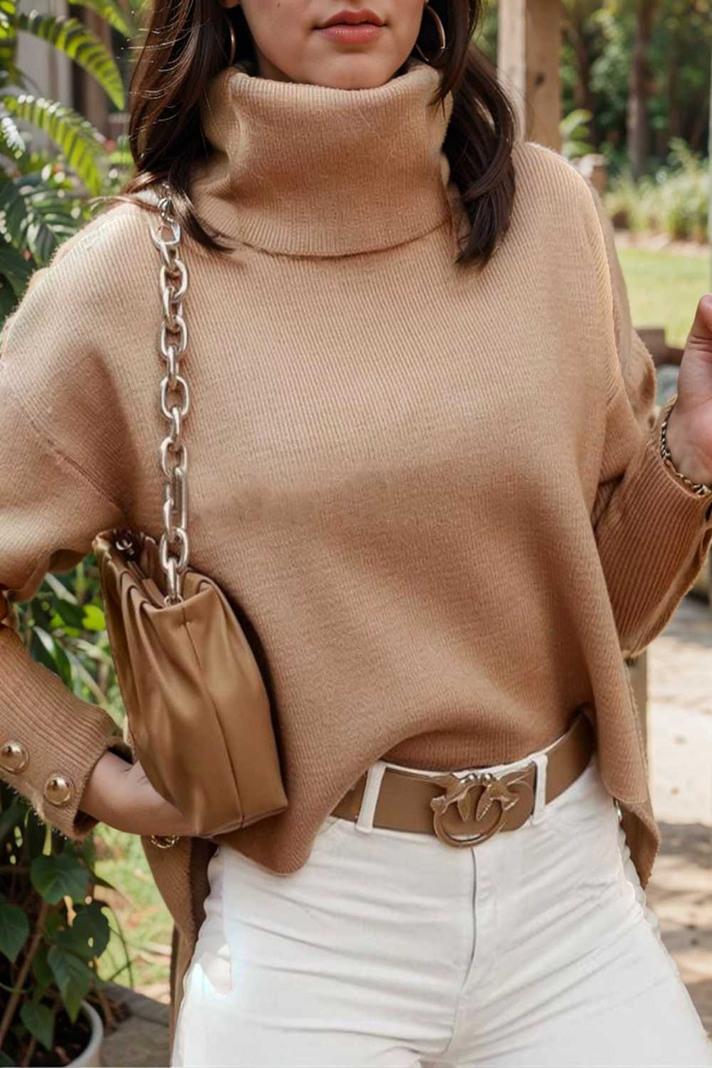 women s sweaters solid high collar button long sleeve sweater 109220