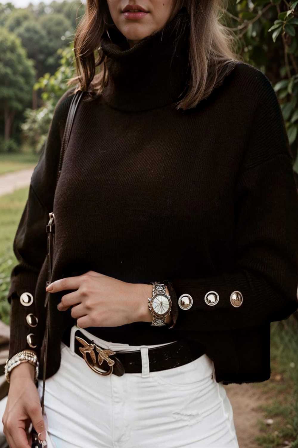 women s sweaters solid high collar button long sleeve sweater 109215