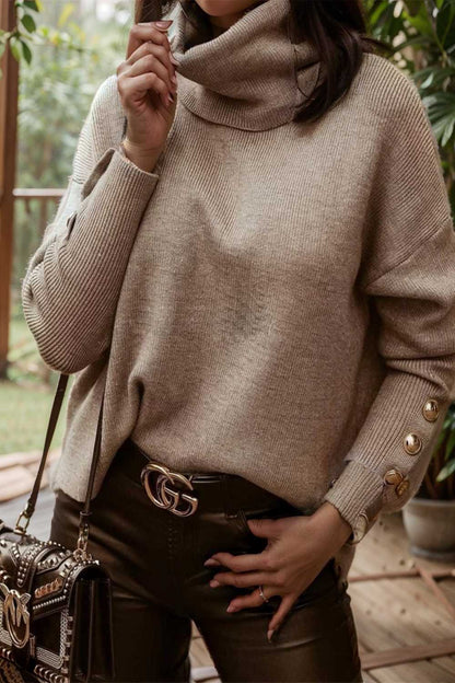 women s sweaters solid high collar button long sleeve sweater 122979