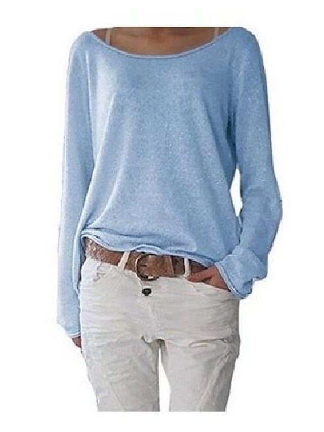 Women's T Shirt Tee Basic Soft Solid / Plain Color Regular Spring & Fall Light Blue Watermelon Powder White Apricot Grey