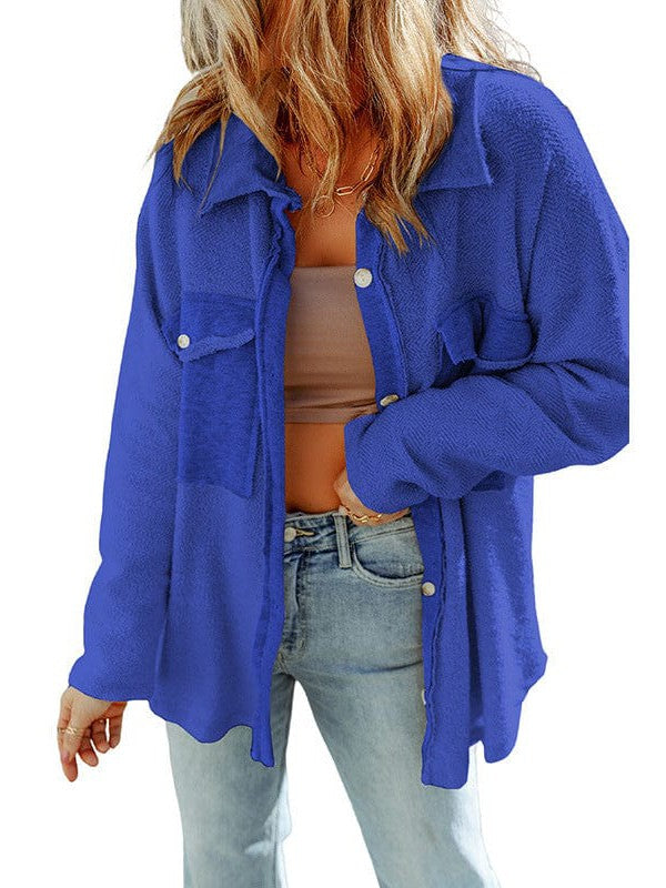 Women's Versatile Cotton Cardigan Jacket with Long Sleeves in Solid Color